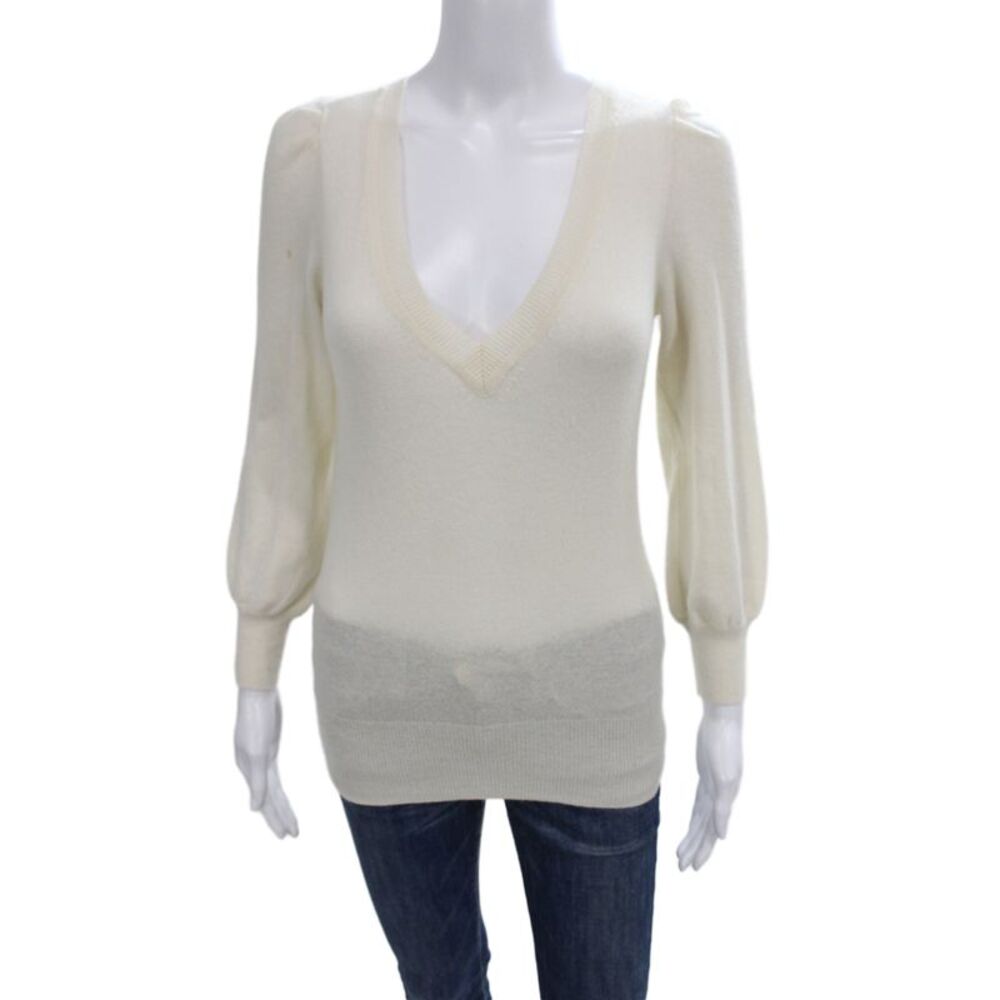 Autumn Cashmere Unisex Pullover V-Neck Cashmere Sweater White Size XS
